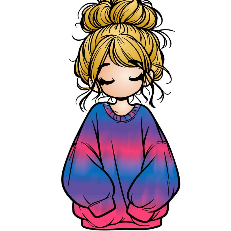 girl with baggy sweatshirt and messy bun