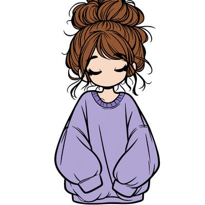 girl with baggy sweatshirt and messy bun