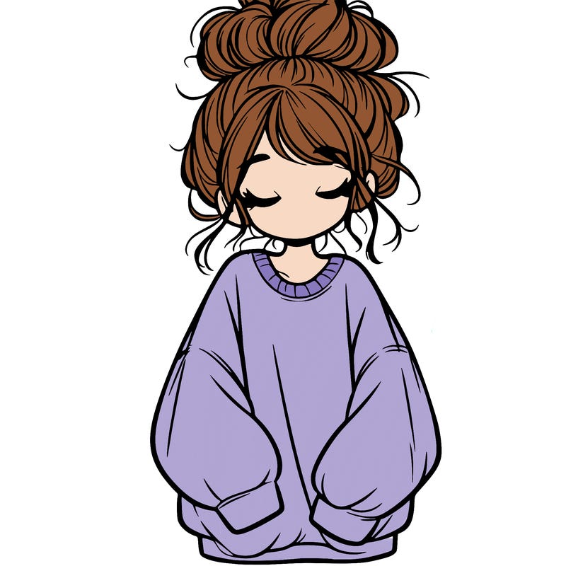 girl with baggy sweatshirt and messy bun
