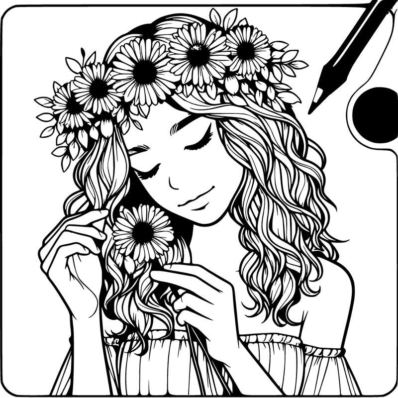 realistic teenage girl making a flower crown