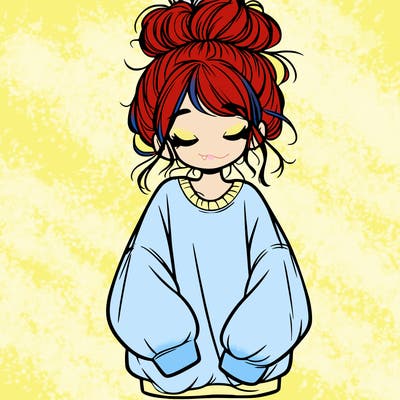 girl with baggy sweatshirt and messy bun