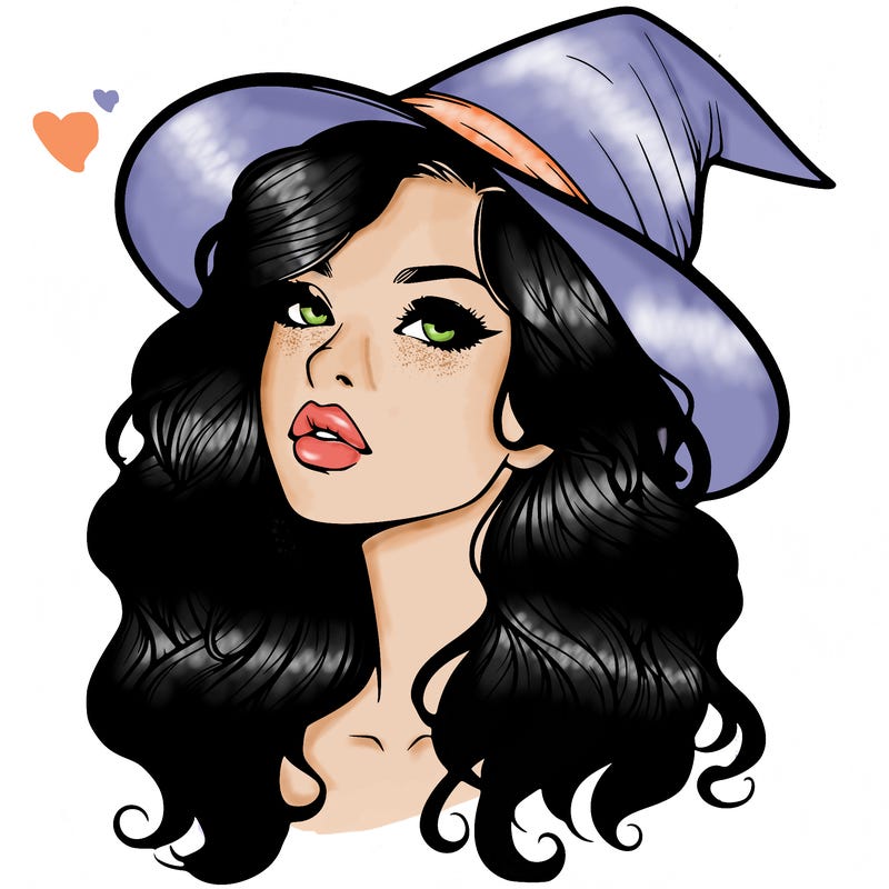 realistic witch girl with wavy hair and lips