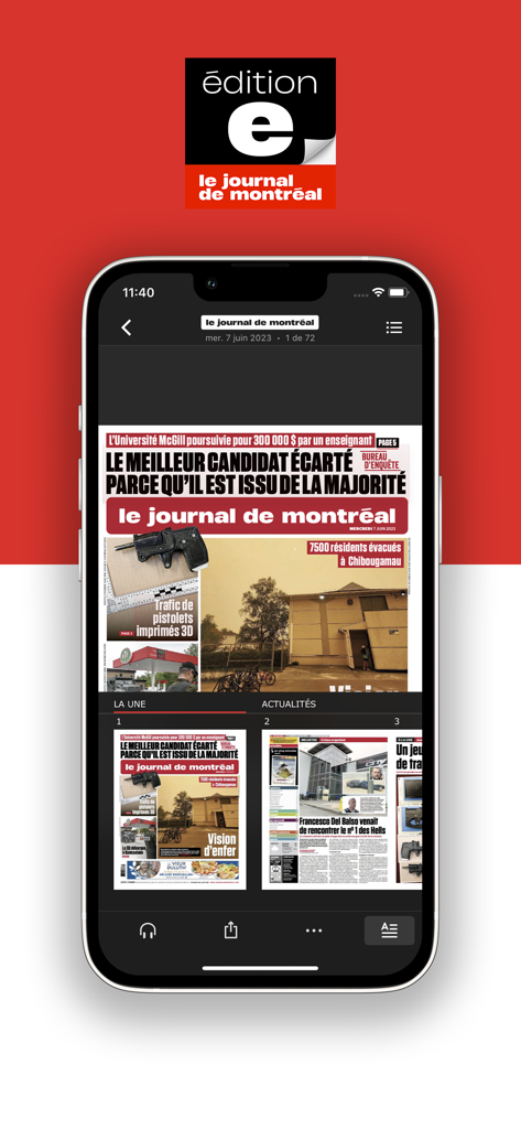 Réplique numérique du Journal de Montréal affichée sur un écran de smartphone