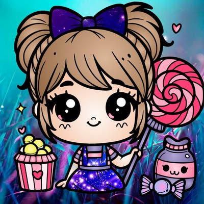 little girl with a lollypop and some candy