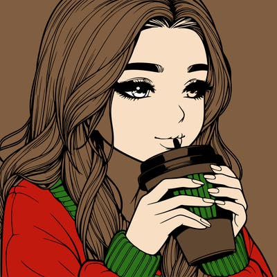 realistic girl drinking coffee