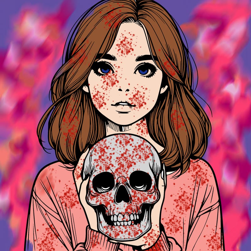 realistic girl holding a skull