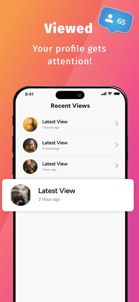 IMHO™: Honest Q&A with friends - Interfaz de la aplicación IMHO que muestra una lista de usuarios que vieron el perfil recientemente