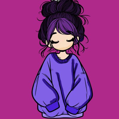 girl with baggy sweatshirt and messy bun