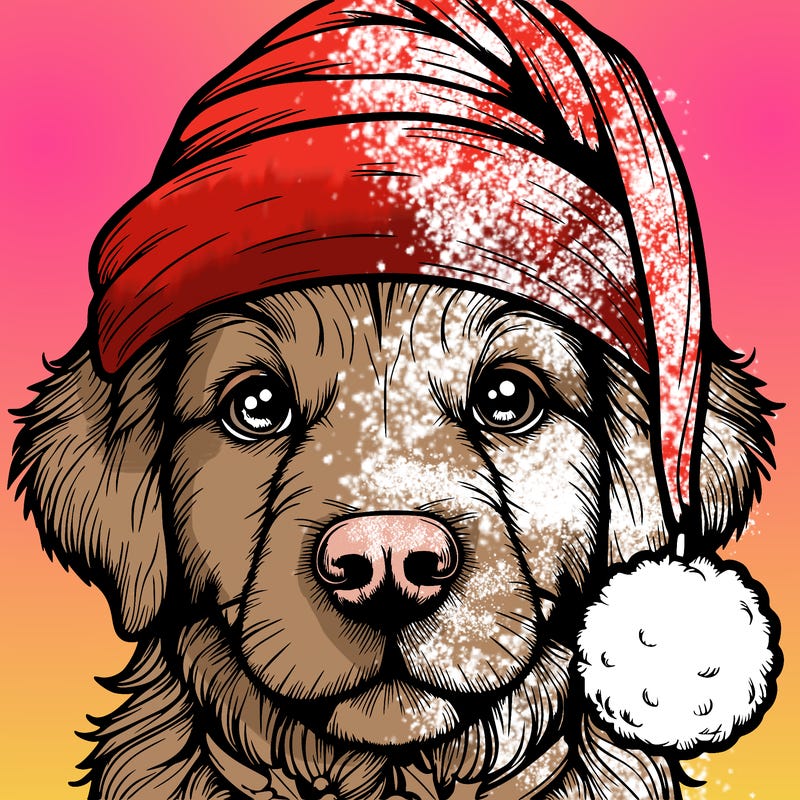 realistic dog with a christmas hat