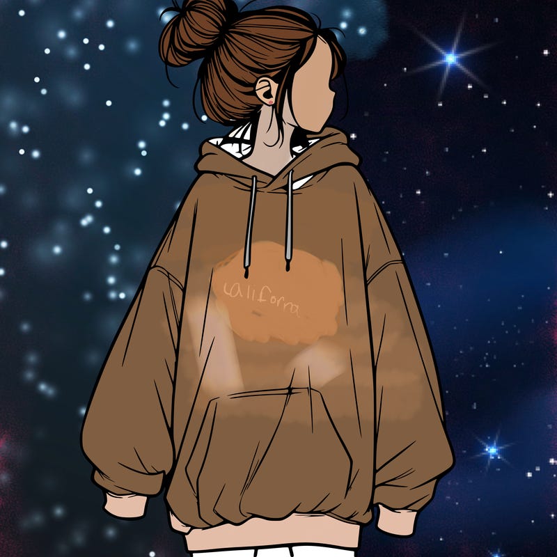 realistic girl with a oversized sweatshirt on and a bun