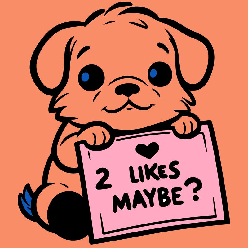 a puppy holding a sign that says 2 likes maybe?