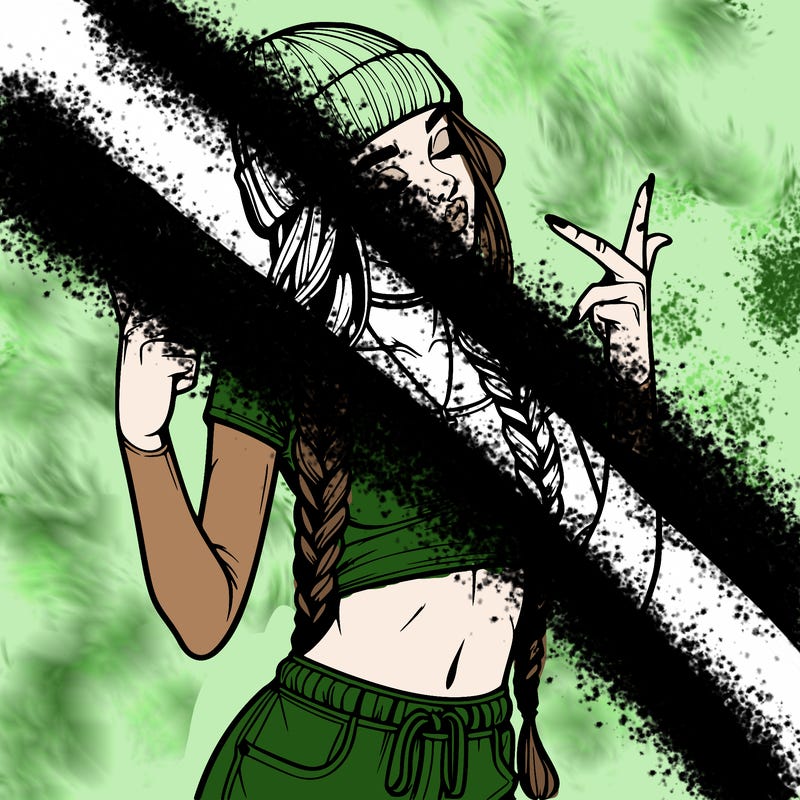 realistic teenage girl with braids and a beanie and crop top doing 🫶🏼