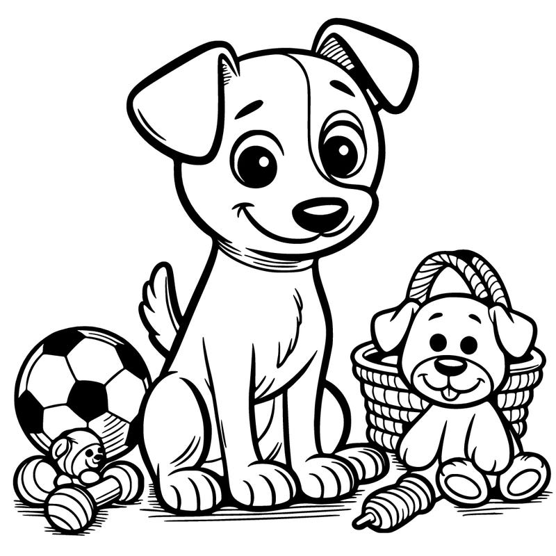 jack russel dog sitting with toys