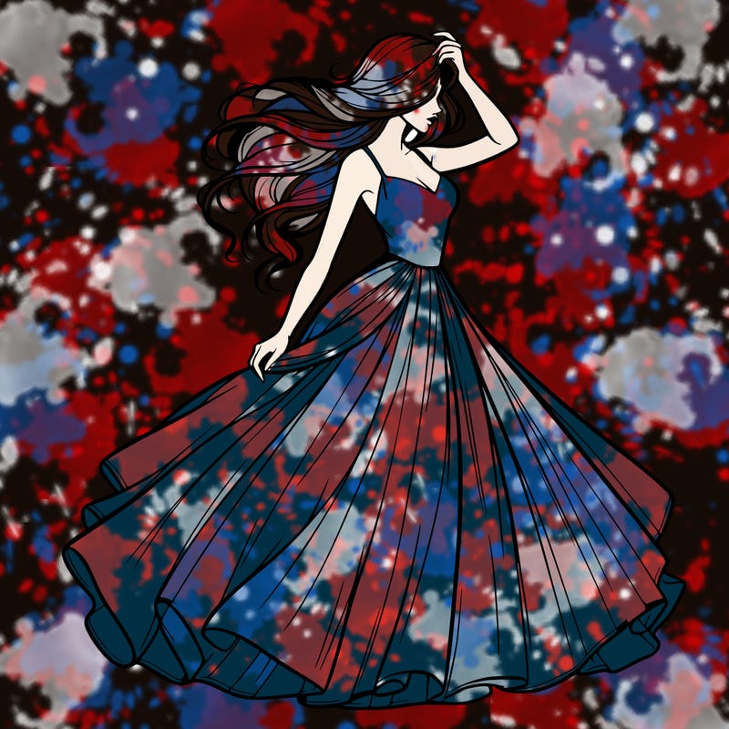 realistic woman with dress flowing in the wind