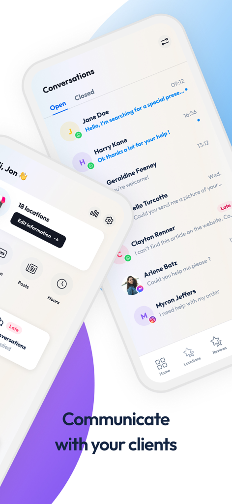 Partoo - Interface de l'application Partoo montrant les conversations centralisées provenant de plusieurs plateformes de messagerie pour communiquer avec les clients