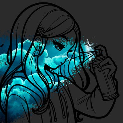 a realistic girl spray painting