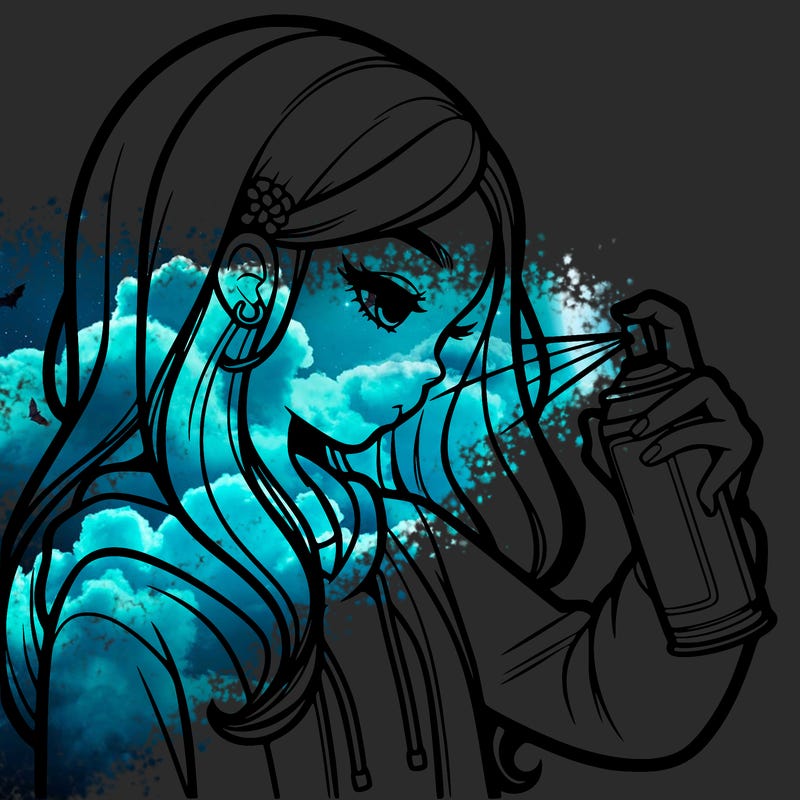 a realistic girl spray painting