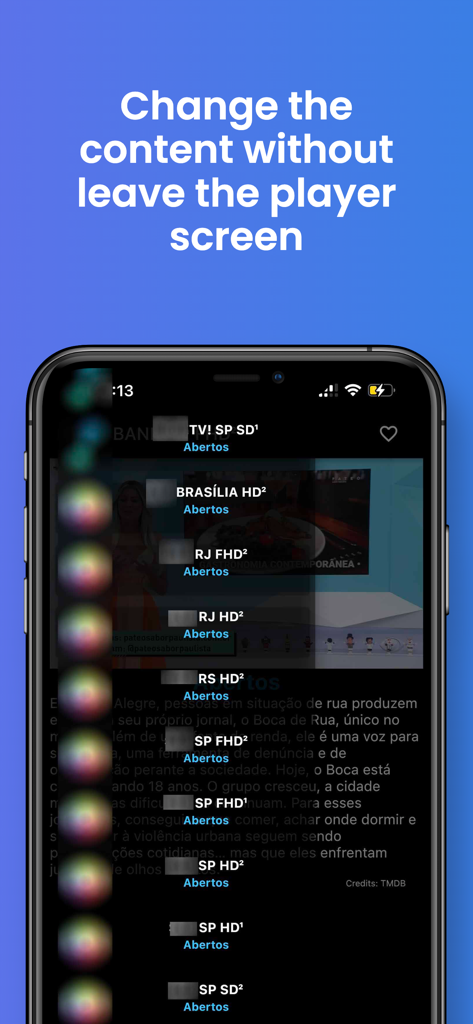 SSS IPTV, Simple, Smart Super - SSS IPTV app interface showing a channel selection list on the player screen