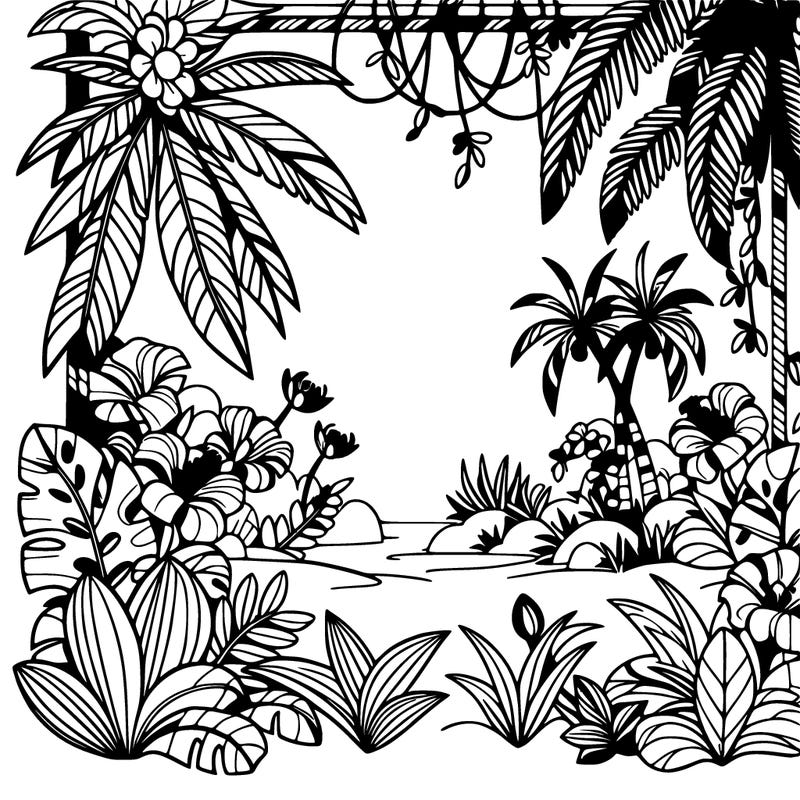 jungle with frame of exotic flowers