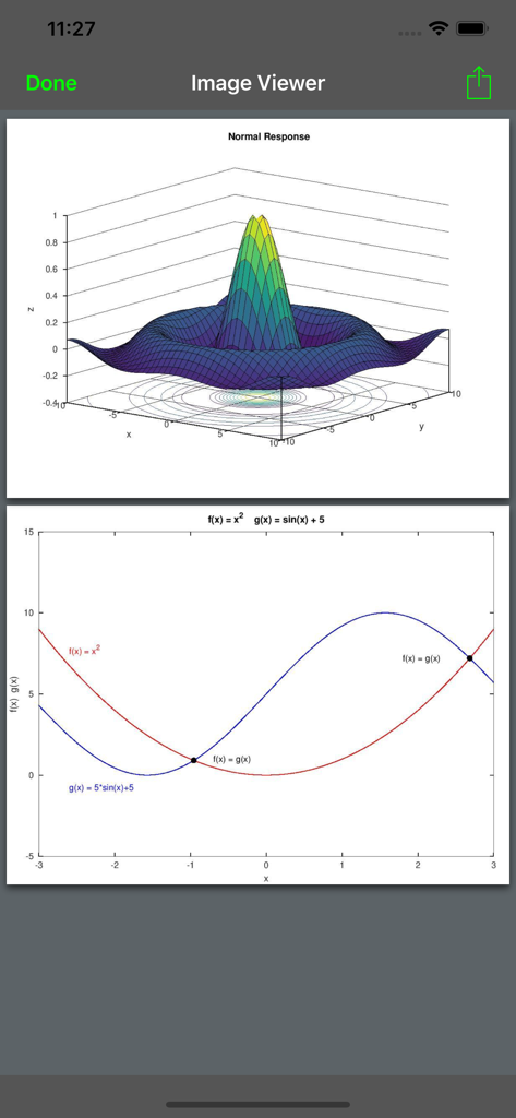 Madona: Run MATLAB/Octave code - 3D surface plot and 2D line graph examples in Madona app