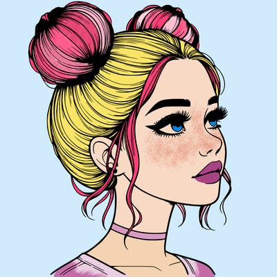 realistic girl with buns on the top of her head