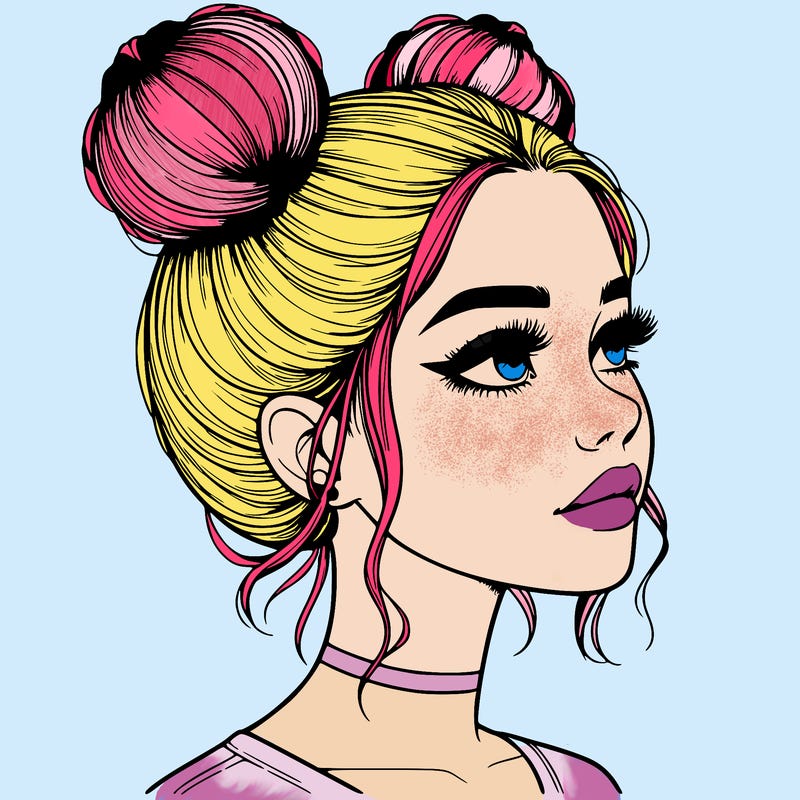 realistic girl with buns on the top of her head