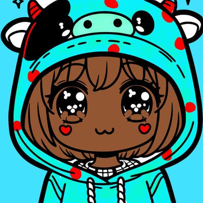 kawaii girl with cow hoodie