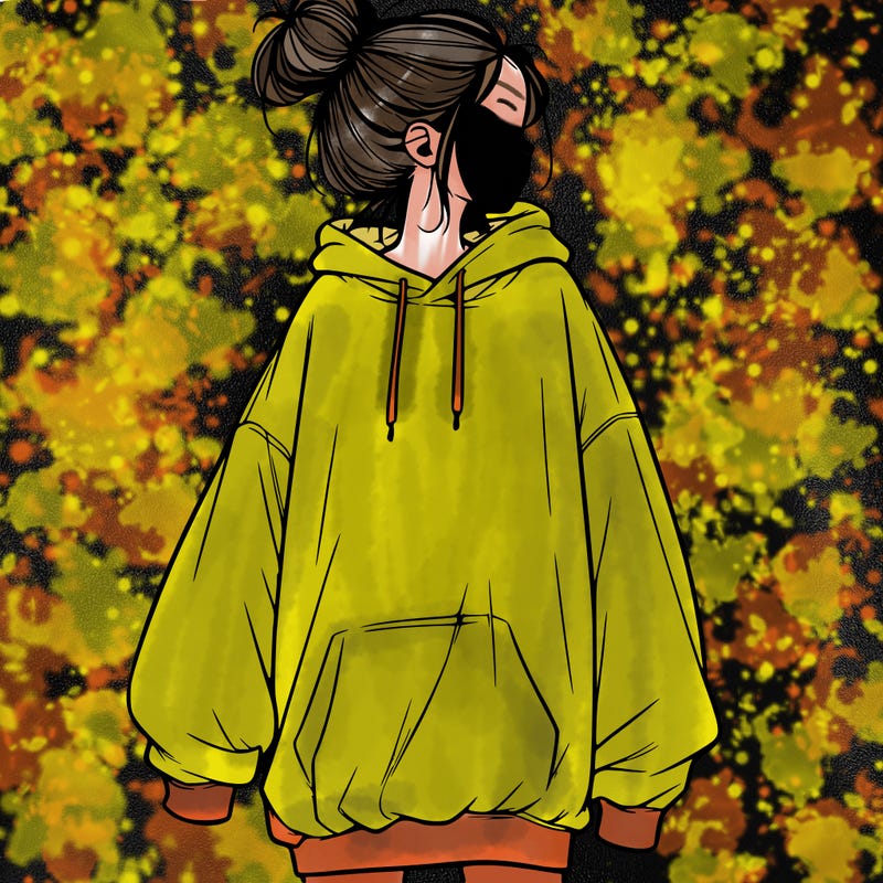 realistic girl with a oversized sweatshirt on and a bun