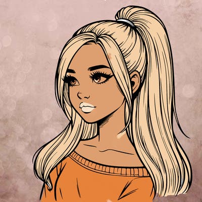 realistic girl with a high ponytail