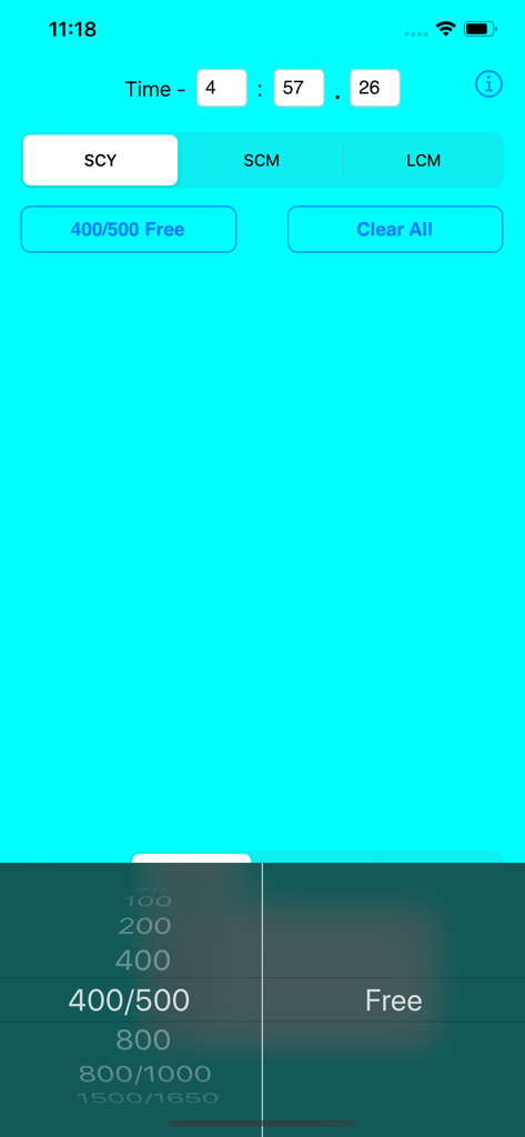 Swim Converter - Swim Converter app interface showing the time input fields and event selection picker for competitive swimming