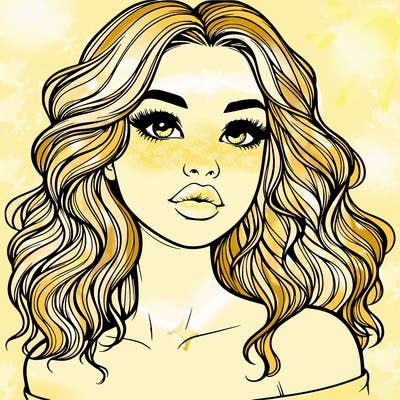 realistic girl with wavy hair and lips