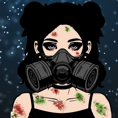 realistic lady wearing a gas mask