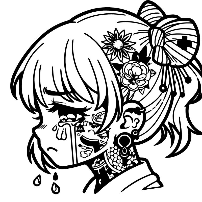 crying anime girl with tattoos