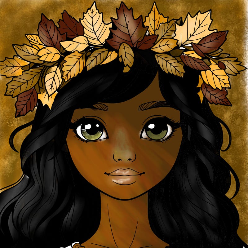 realistic girl with fall leaf crown