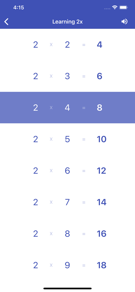Multiplication Table. Trainer - A list of multiplication equations for the number 2 in the Multiplication Table Trainer app