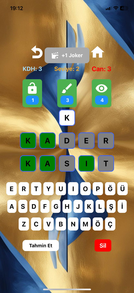By Word - Mobile gameplay of By Word app showing a five letter word challenge with colorful tiles and a virtual keyboard