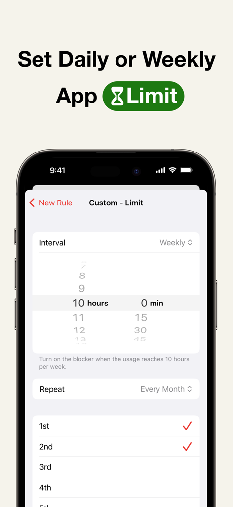 Screen Time - AppStops - Setting daily or weekly app usage limits in AppStops