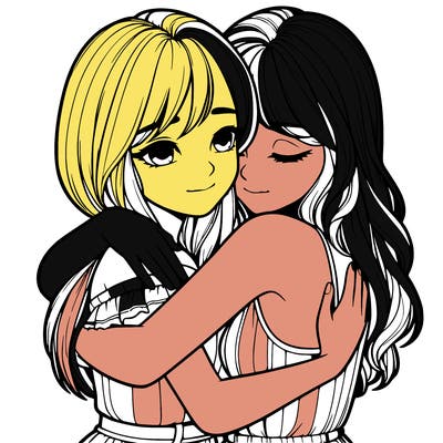 realistic girls hugging