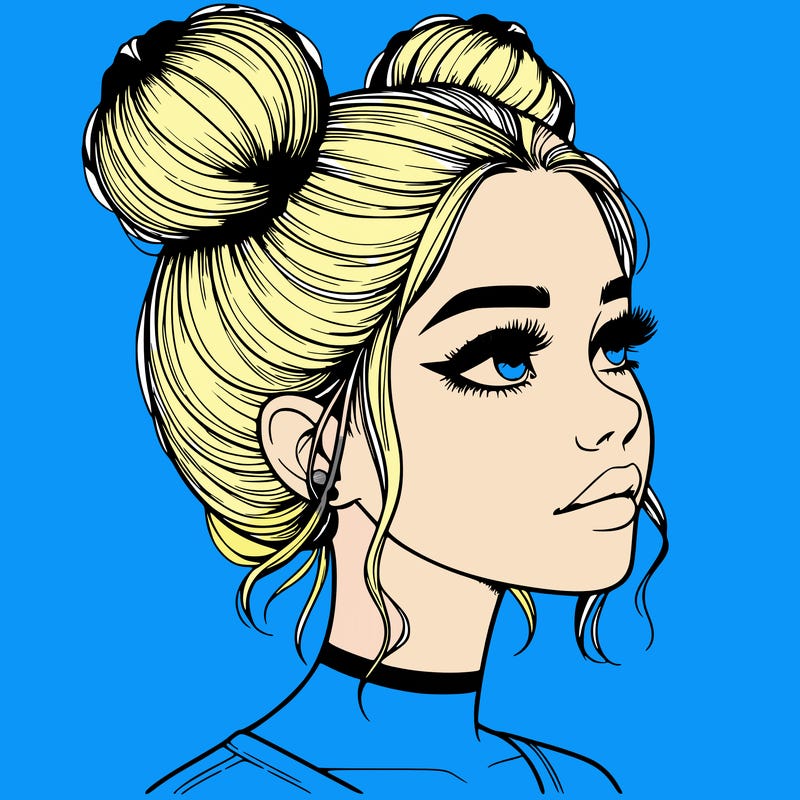realistic girl with buns on the top of her head