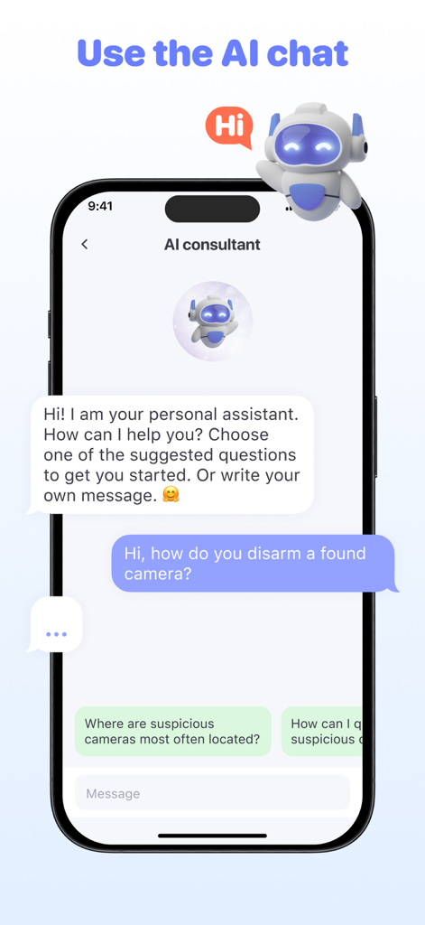 AI chat assistant interface for camera detection help
