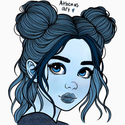 realistic girl with hair buns on her head