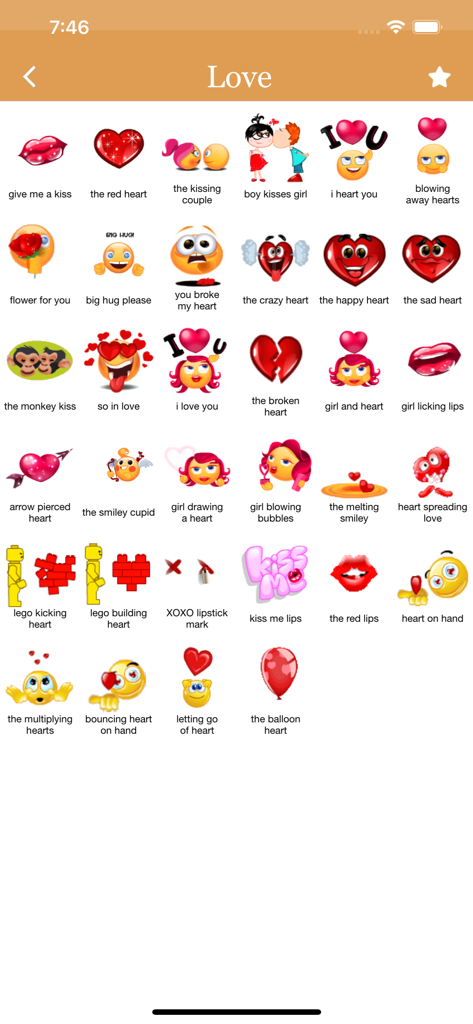 Animated 3D Emoji Stickers - A library of 3D animated love-themed emojis and stickers within the app.