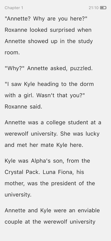 MotoNovel - A mobile screen showing a werewolf romance novel chapter inside the MotoNovel app.