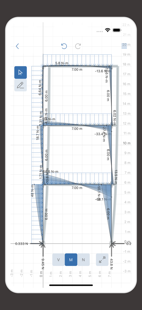 Análisis de pórtico estructural mostrando diagramas de momento flector en Deflection Pro