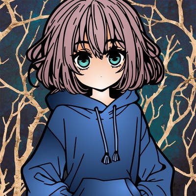 manga style teenager with medium length hair with curtain bangs, wearing a hoodie, and leggings
