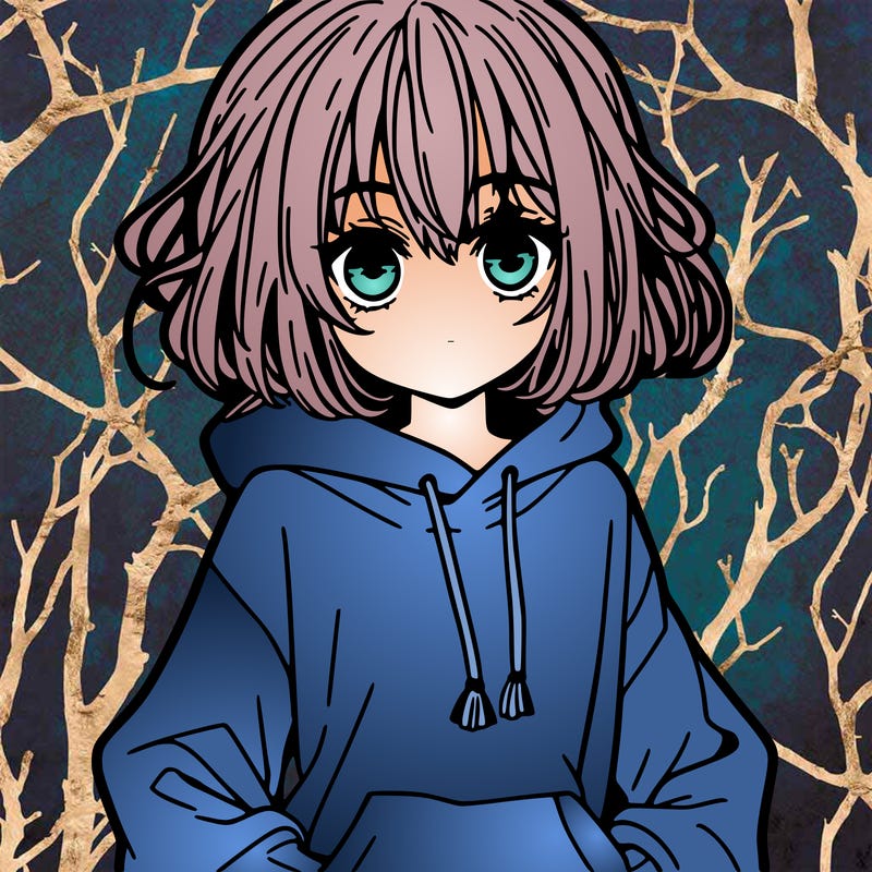 manga style teenager with medium length hair with curtain bangs, wearing a hoodie, and leggings