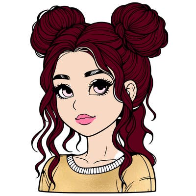 realistic girl with two buns in her hair