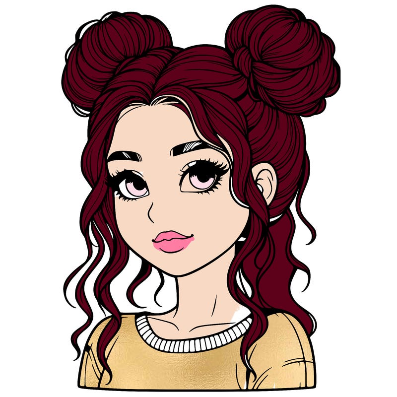 realistic girl with two buns in her hair