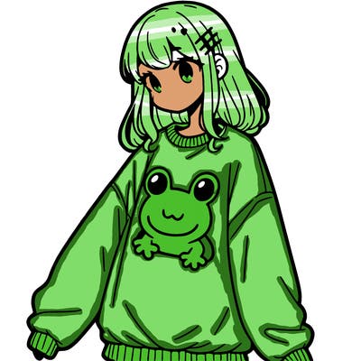 girl wearing frogging sweatshirt
