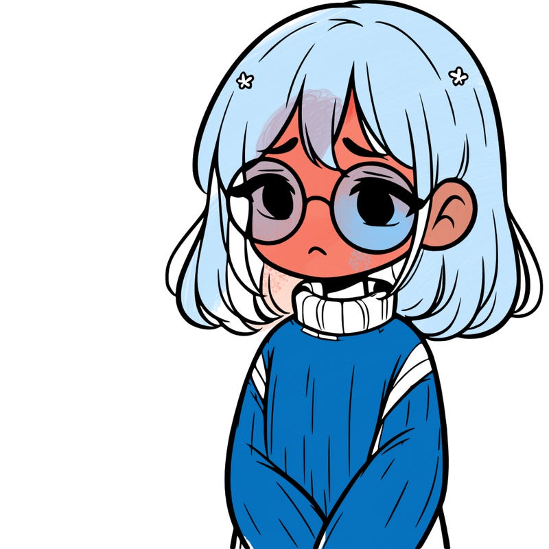 sad girl with glasses in a sweater